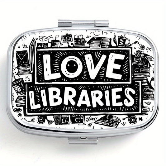 Portable Library Pill Organizer with 2 Compartments - Metal Medicine Box