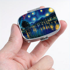 Van Gogh Starry Night Pill Box 2 Compartment Compact Metal Medicine Case