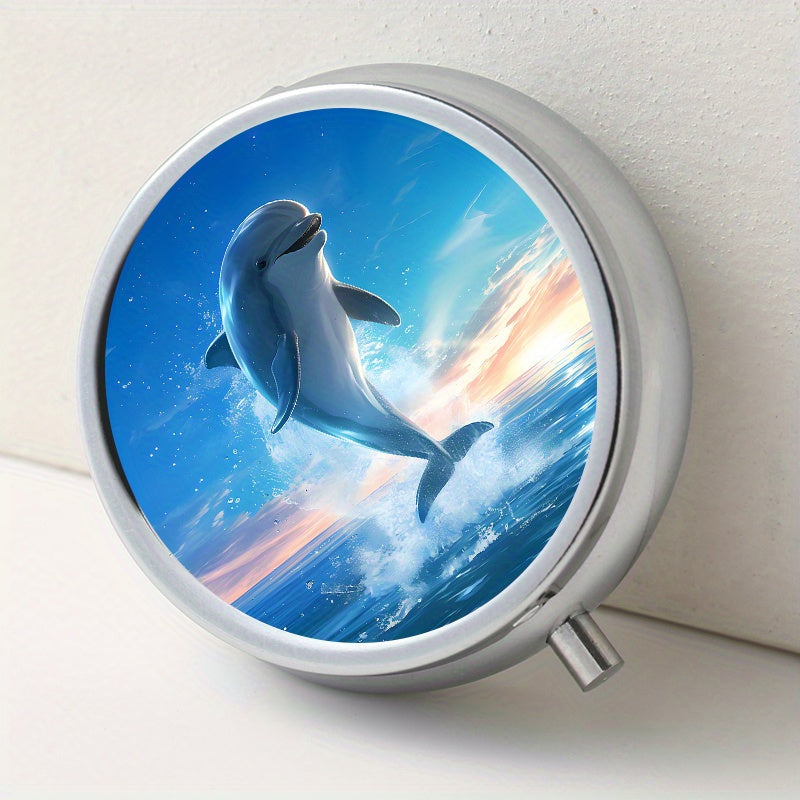 Dolphin Pattern Round Medicine Box 3 Compartment Pill Box