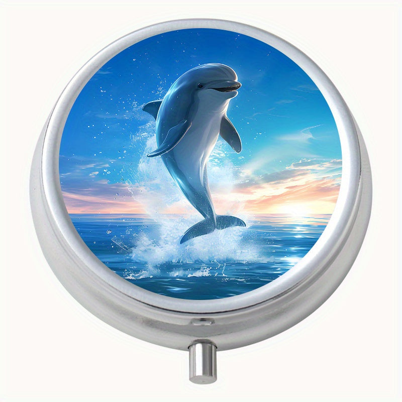Dolphin Pattern Round Medicine Box 3 Compartment Pill Box