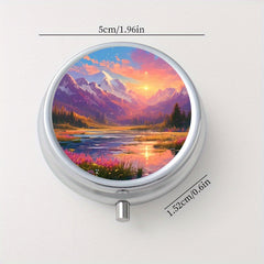 Snow Mountain Round Pill Box 3 Compartment Mini Portable Travel Outdoor Sports