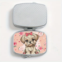 Flower Puppy Pattern Print Medicine Box with Two Compartments