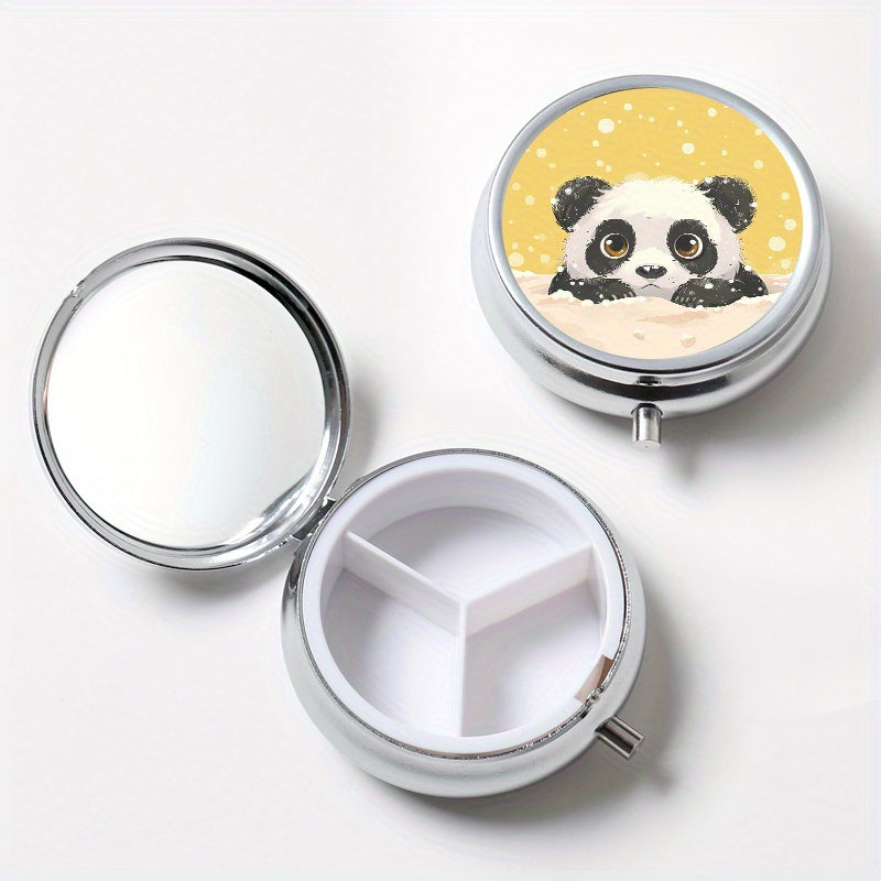 Snow Panda Round Medicine Box 3 Compartment Pill Box Portable