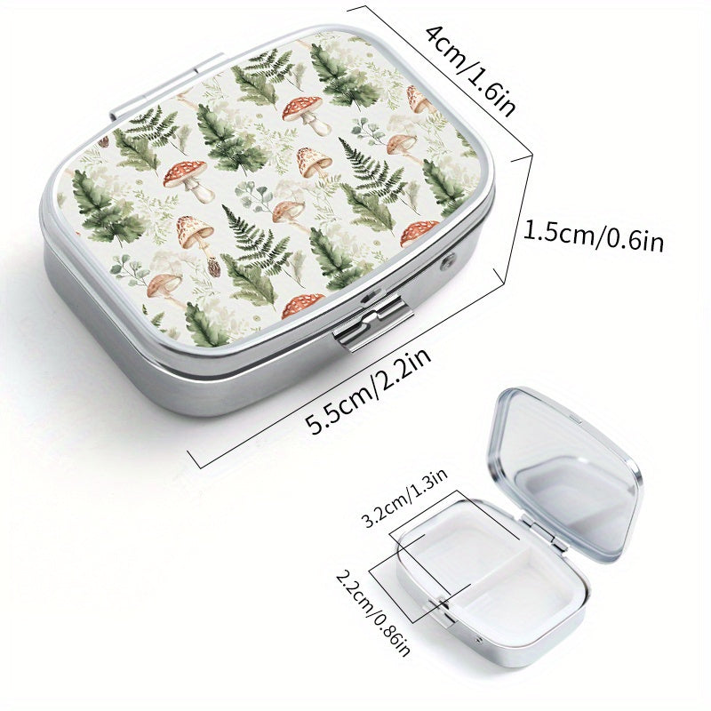 Portable Pill Organizer with Fern & Mushroom Design