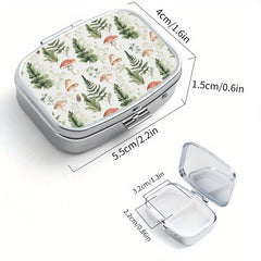 Portable Pill Organizer with Fern & Mushroom Design
