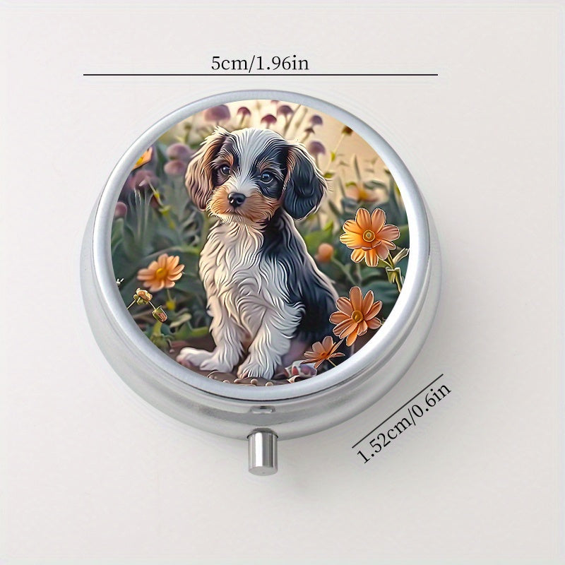 Charming Puppy & Floral Print Pill Case 3 Compartment