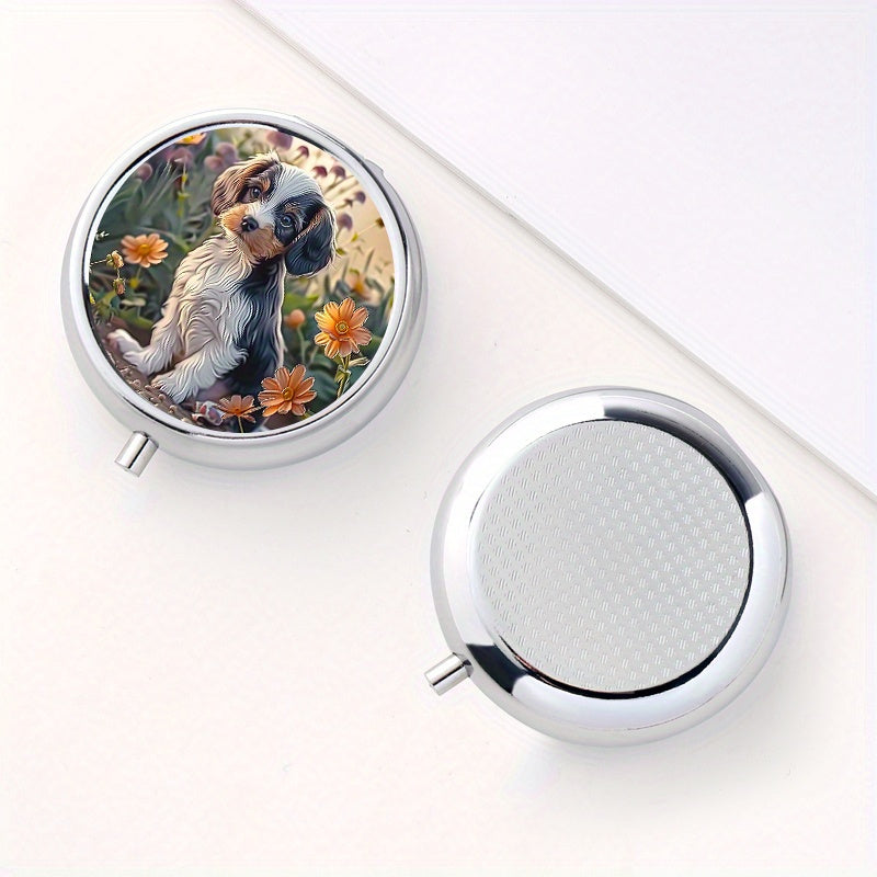Charming Puppy & Floral Print Pill Case 3 Compartment
