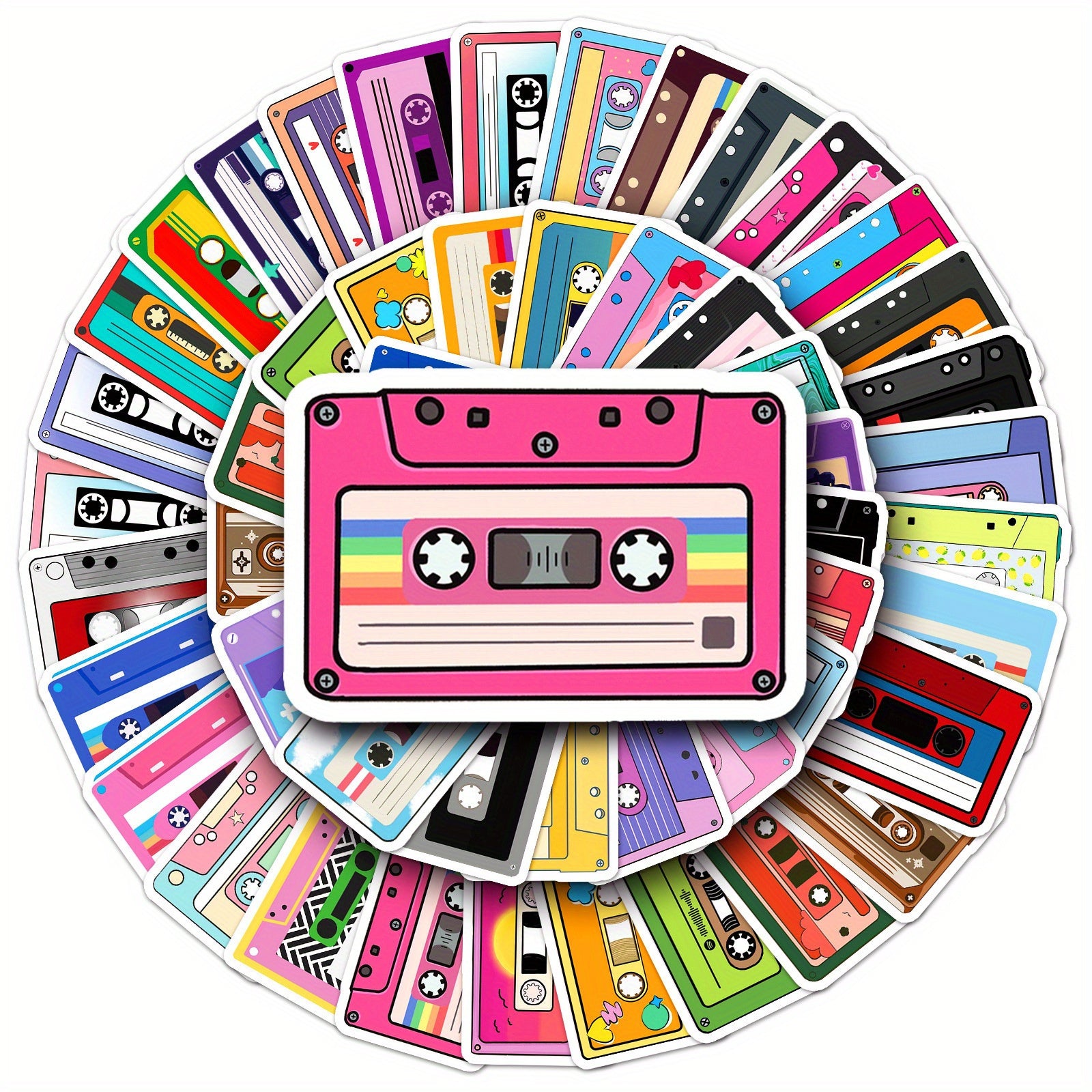 50pcs PVC Reusable Self Adhesive Cartoon Cassette Tape Stickers