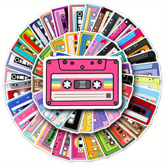 50pcs PVC Reusable Self Adhesive Cartoon Cassette Tape Stickers