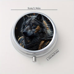 Armored Wolf Pattern Round Medicine Box Mini Portable Pill Box for Travel