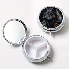 Armored Wolf Pattern Round Medicine Box Mini Portable Pill Box for Travel