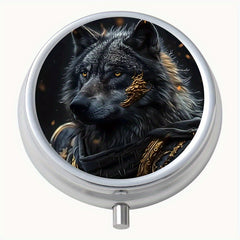 Armored Wolf Pattern Round Medicine Box Mini Portable Pill Box for Travel