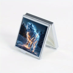 Ice Flame Wolf Print Pill Organizer Metal Case