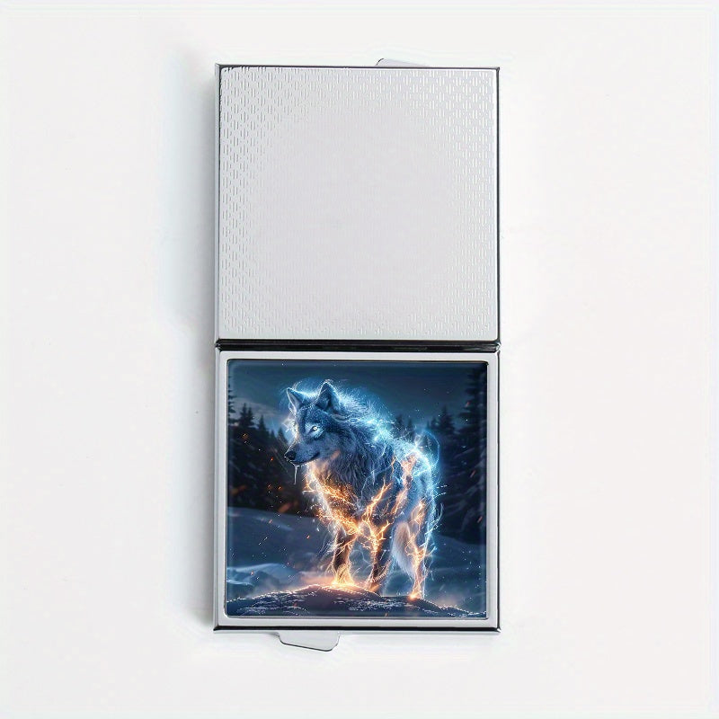 Ice Flame Wolf Print Pill Organizer Metal Case