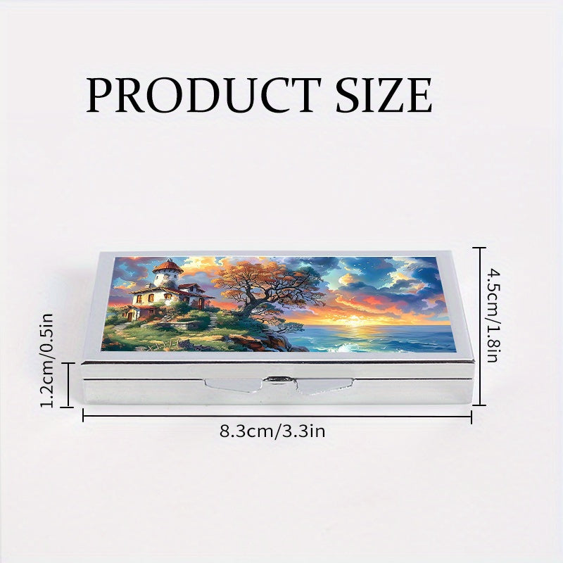 Seaside House Rectangular Pill Box 7 Compartment Portable Pill Box