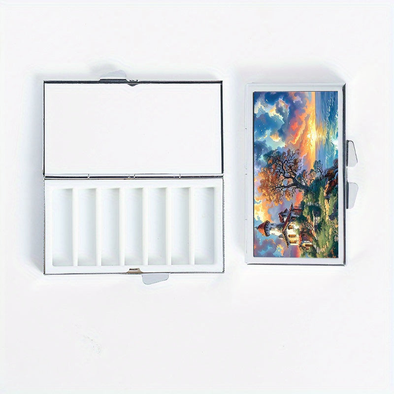 Seaside House Rectangular Pill Box 7 Compartment Portable Pill Box