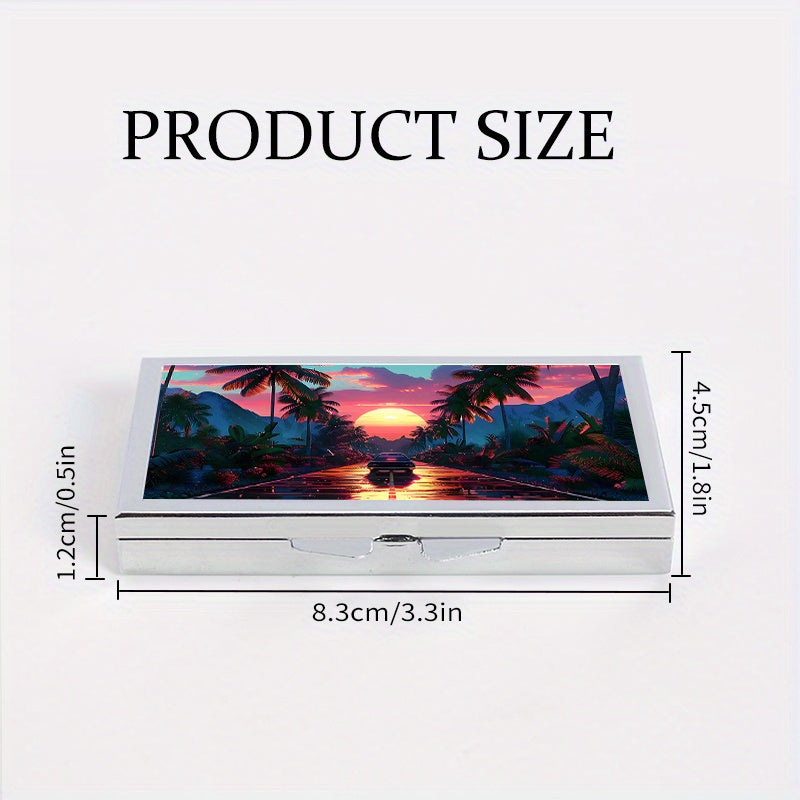 Highway Sunset Pattern Rectangular Medicine Box 7 Compartment Pill Box