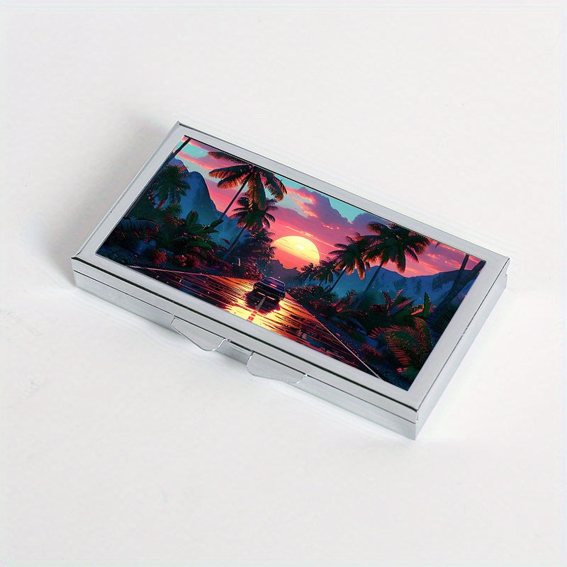 Highway Sunset Pattern Rectangular Medicine Box 7 Compartment Pill Box