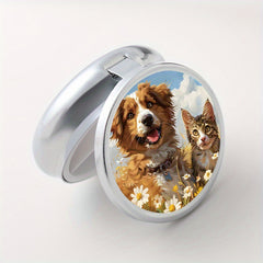 Flower Cat Dog Round Pill Box, Three Compartments, Portable for Trav