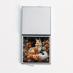 Floral Fox Pattern Square Pill Organizer 4 Compartment Medicine Box Metal Case