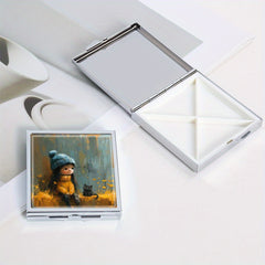 Cat & Girl Print 4 Compartment Pill Organizer Metal Case for Travel