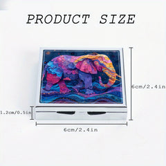 Colorful Elephant Print Square Pill Organizer 4 Compartment Metal Case