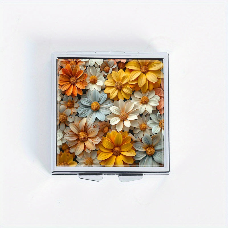 Patterned Square Medicine Box Portable Four Compartment Pill Box