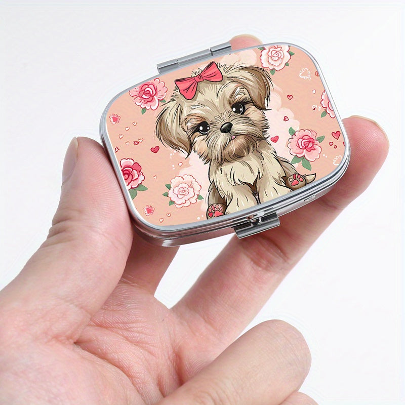 Flower Puppy Pattern Print Medicine Box with Two Compartments