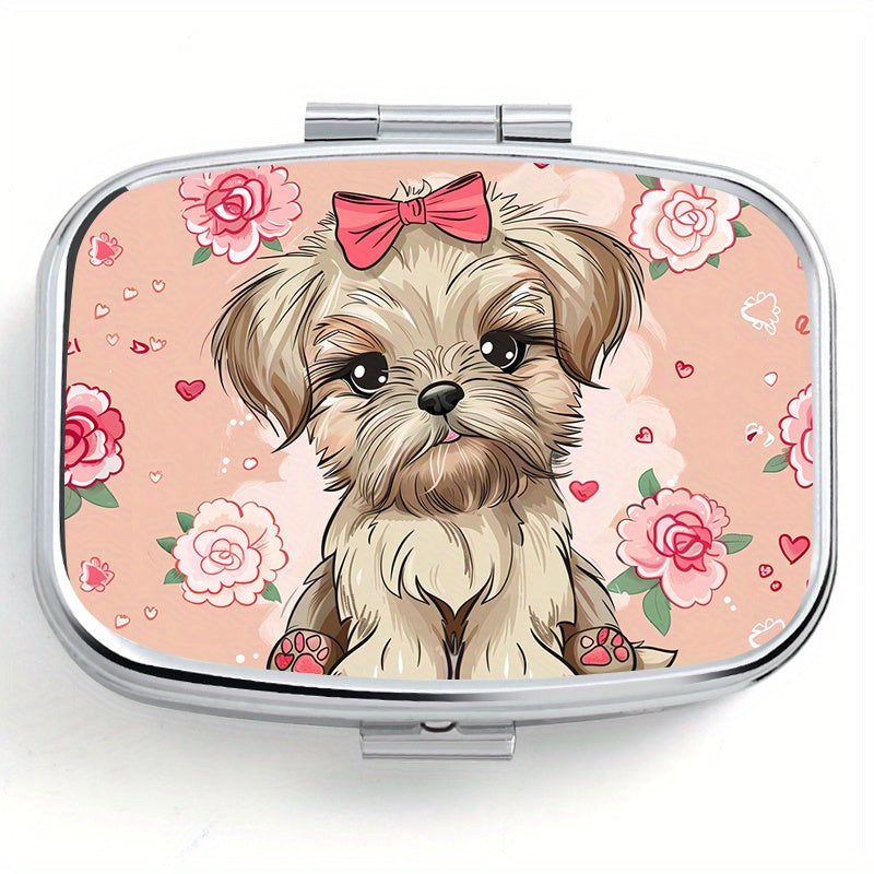 Flower Puppy Pattern Print Medicine Box with Two Compartments