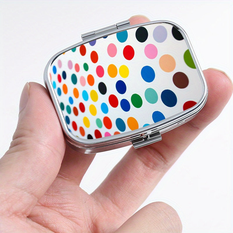 Colorful Polka Dot Print Square Pill Box 2 Compartment Mini Medicine Case
