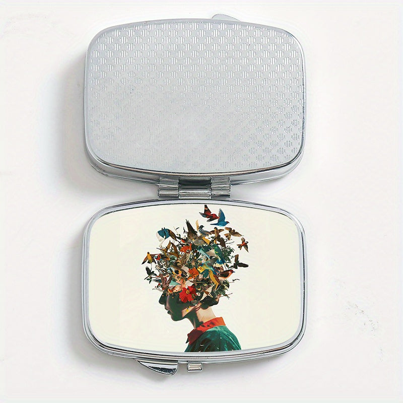 Butterfly Print Pill Organizer Metal Medicine Case Travel Size Moisture Proof