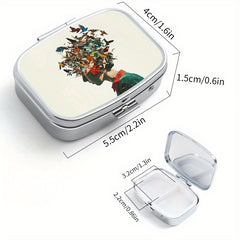 Butterfly Print Pill Organizer Metal Medicine Case Travel Size Moisture Proof