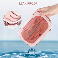 LeakProof Bento Box for Adults with Utensils 3 Compartment Microwave Safe Pink