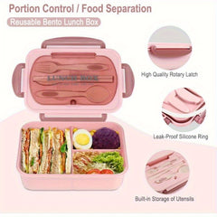 LeakProof Bento Box for Adults with Utensils 3 Compartment Microwave Safe Pink