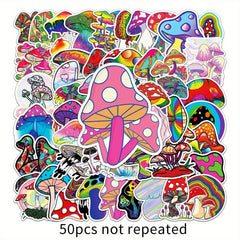 50pcs Mushroom Aesthetics Stickers for Laptop Water Cup Skateboard Phone Guitar