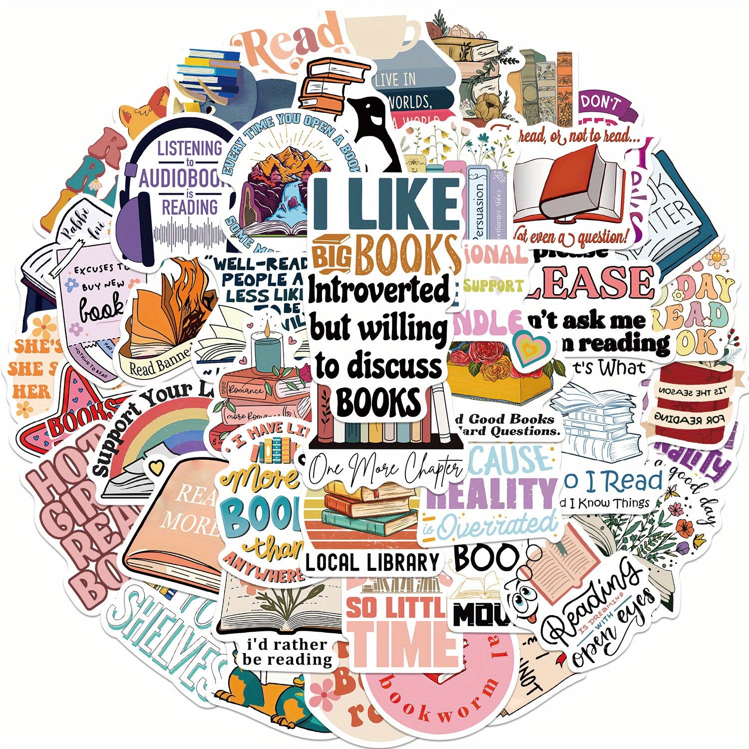 50pcs Bookish Aesthetics Stickers for Laptop Phone Guitar Toy Motorcycle Car