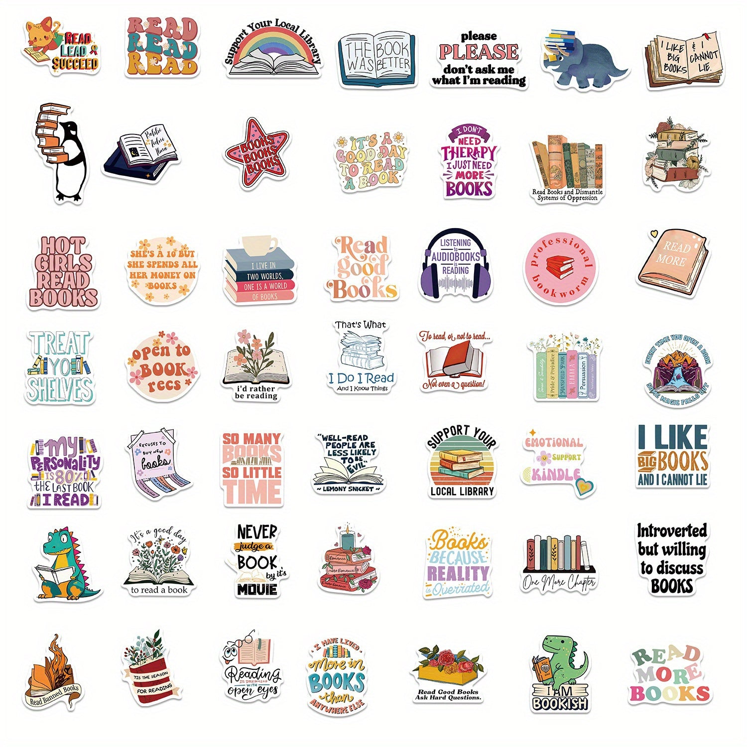 50pcs Bookish Aesthetics Stickers for Laptop Phone Guitar Toy Motorcycle Car