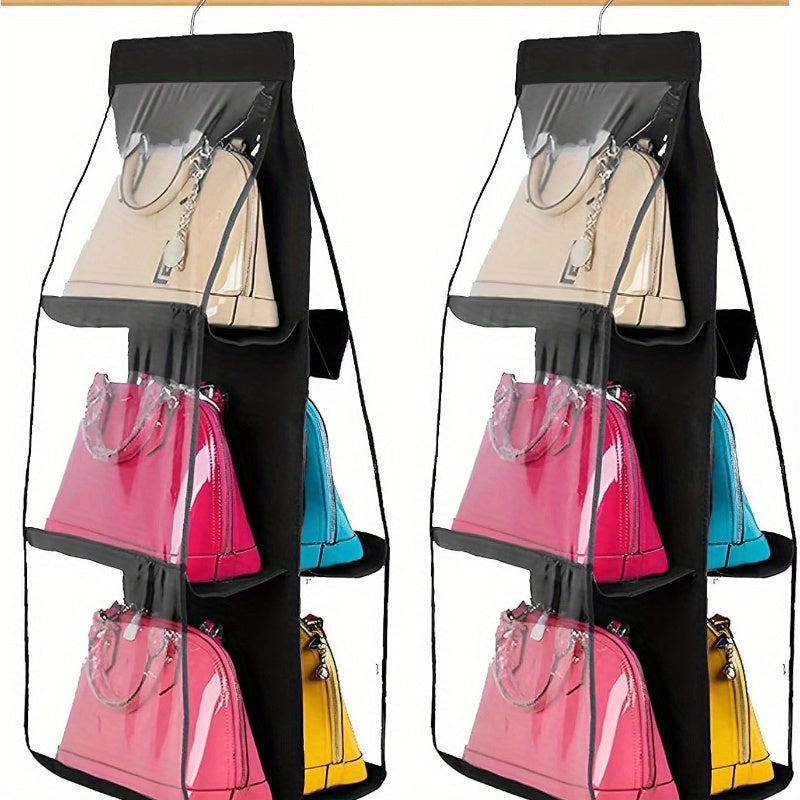 Space Saving Hanging Handbag Organizer Grey Polyester PVC Storage Rack