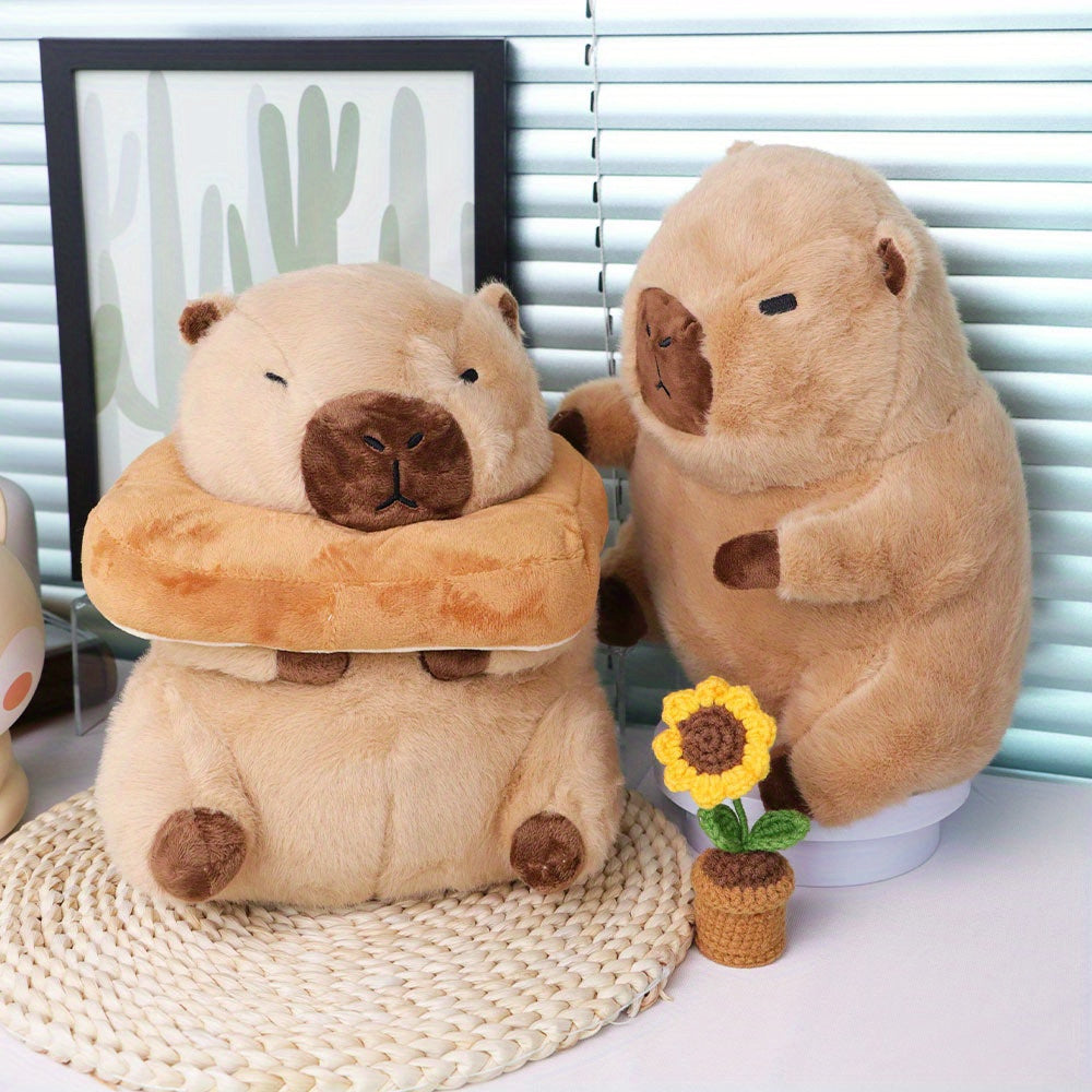 9" Capybara Plush Toy with Toast Soft Realistic Stuffed Animal - Red