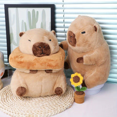 9" Capybara Plush Toy with Toast Soft Realistic Stuffed Animal - Red