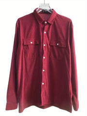 Men's Casual Button Up Long Sleeve Shirt with Flap Pocket