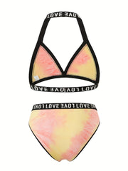 Tie Dye Letter Tape Bra & Panty Lingerie Set
