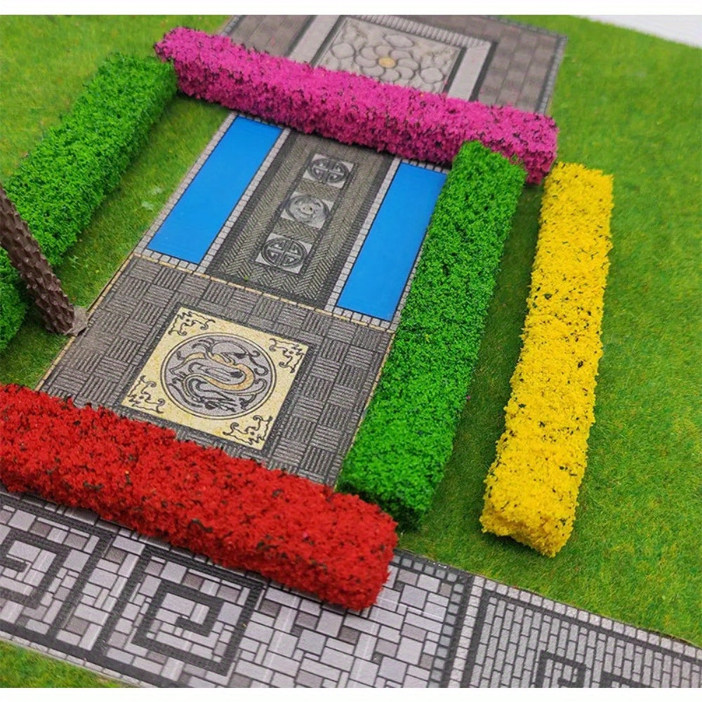 2pcs Green Bush Strips with Fence for Sand Table Model DIY