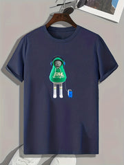 Men's Cartoon Print Stretch Tee for Outdoor Summer