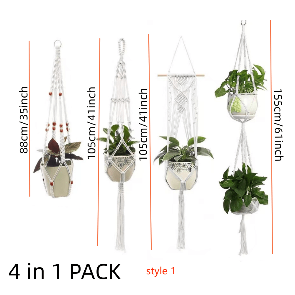 4 Pack Tassel Plant Hanging Rack with Wooden Beads
