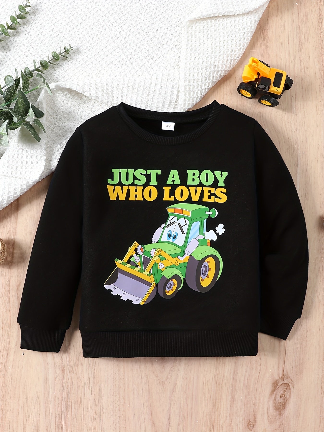 Excavator Pattern Kid's Thermal Sweatshirt Long Sleeve Top