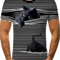 Men's 3D Cat & Blinds Graphic T Shirt Breathable Tee for Outdoor Fun
