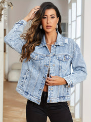 Ripped Holes Denim Jackets Long Sleeves Distressed Lapel Denim Coats