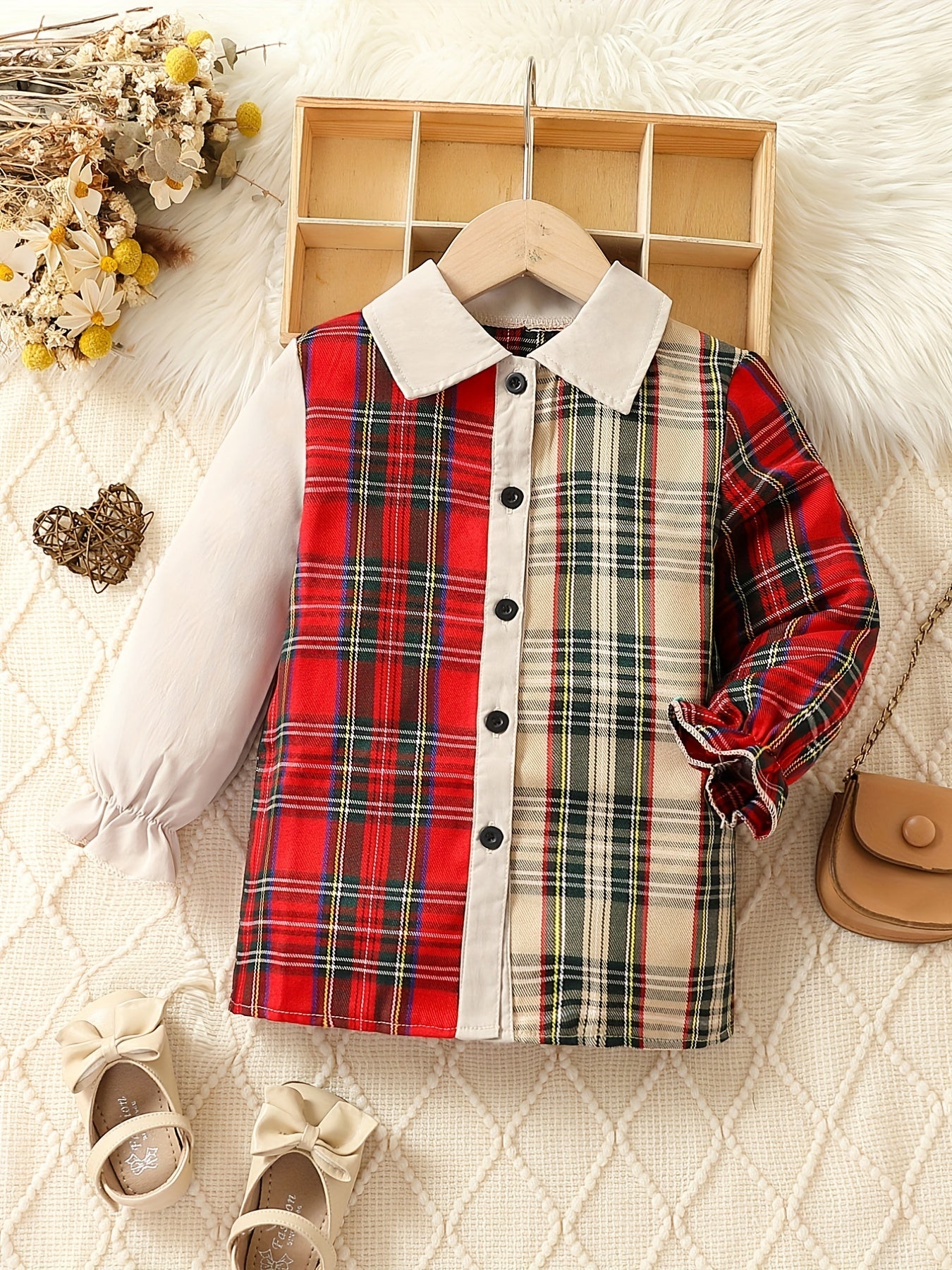 Girls Casual Plaid Shirt Top For Fall