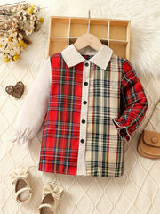 Girls Casual Plaid Shirt Top For Fall